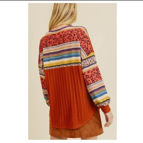 Gorgeous Autumn Fall Contrast Balloon Sleeve Top - Picture 4 of 5